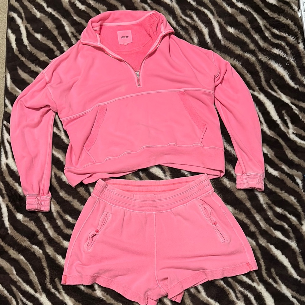 Aerie Vibrant Pink Quarter-Zip Set